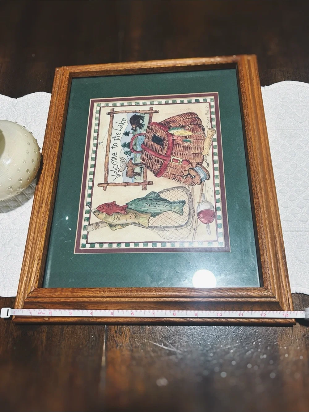 Framed 'Welcome to the Lake' Fishing Art - Green Mat, Wood Frame